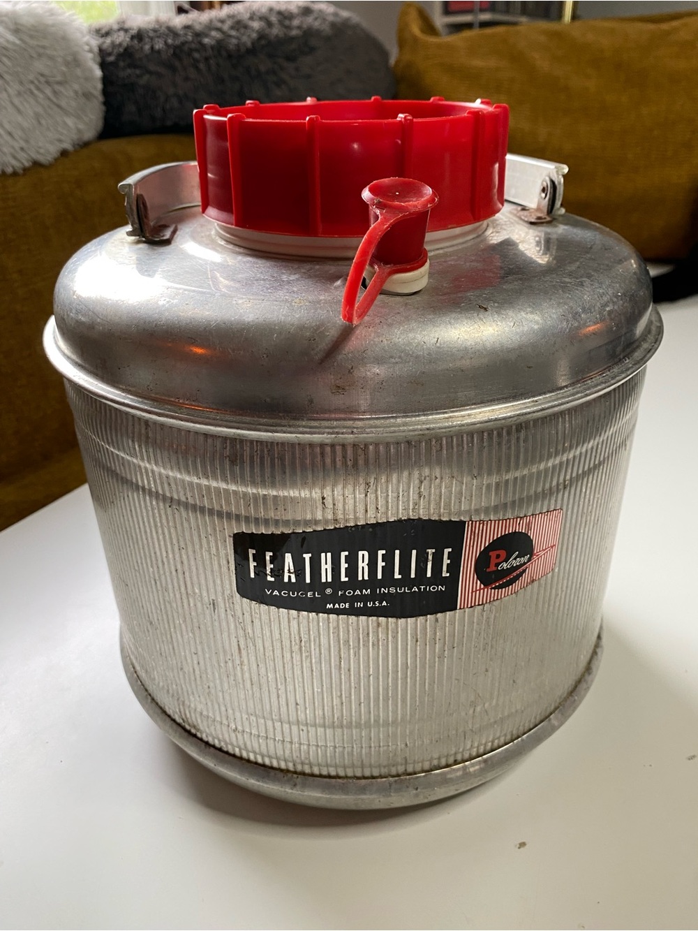 Vintage 1950’s Poloron Featherlite Aluminum Picnic Water Jug 2 Gallon w/ Spigot